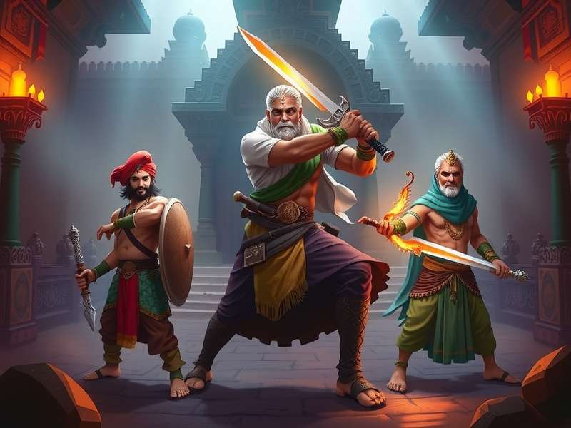 Dungeon Delver Pro Key Art - Desi Heroes in a Temple Dungeon